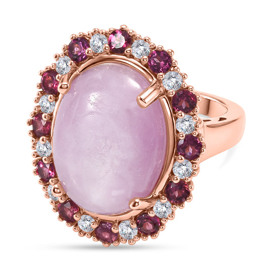 EVER TRUE Kunzit, Natürlicher Rhodolith Granat Ring Nickelfreies Messing Roségoldfarben (Größe 16.00) ca. 13.22 ct