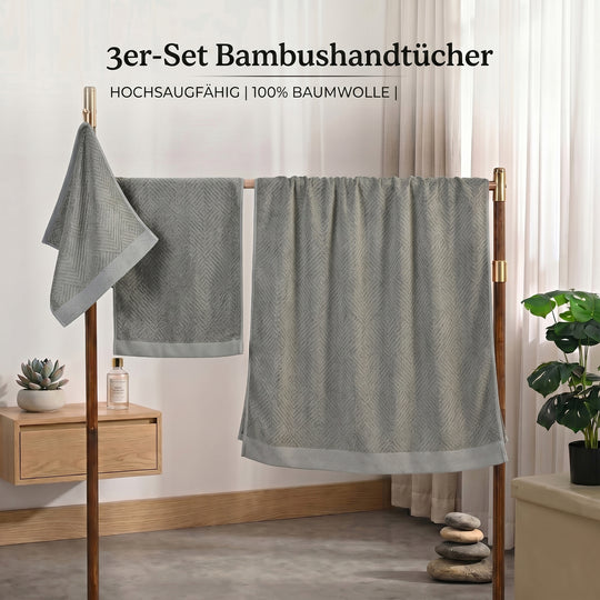LIVMORE Bambus-Handtuch-Set mit Baumwoll-Grundgewebe, unifarben, 3-teilig, Lila