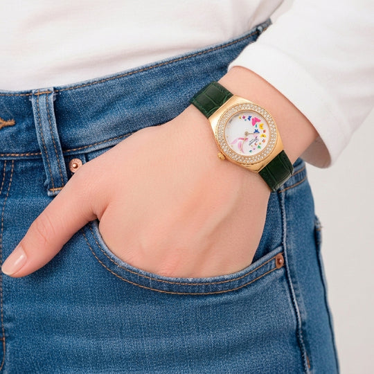 GENOA - J Francis gefertigt mit SWAROVSKI Weißer Swarovski Kristall Uhren 23 cm Reine Legierung IP-Gelbbeschichtung