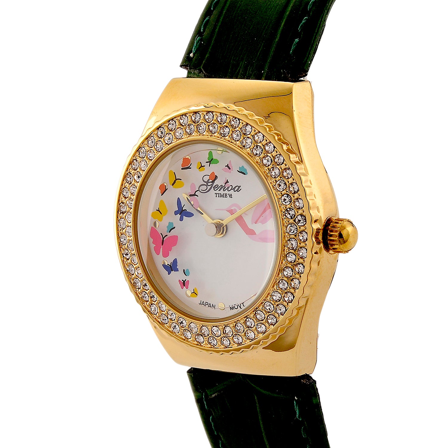 GENOA - J Francis gefertigt mit SWAROVSKI Weißer Swarovski Kristall Uhren 23 cm Reine Legierung IP-Gelbbeschichtung