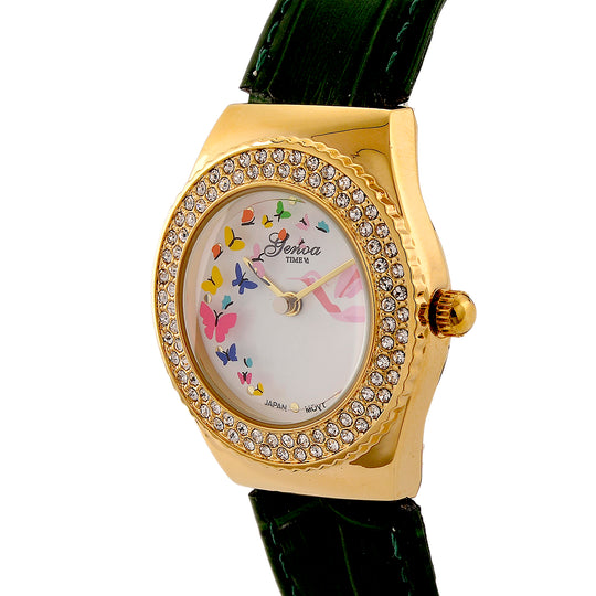 GENOA - J Francis gefertigt mit SWAROVSKI Weißer Swarovski Kristall Uhren 23 cm Reine Legierung IP-Gelbbeschichtung