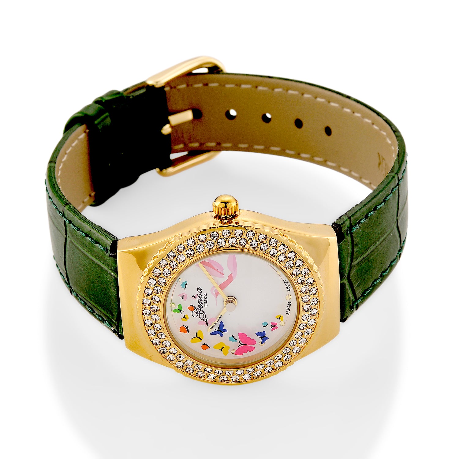 GENOA - J Francis gefertigt mit SWAROVSKI Weißer Swarovski Kristall Uhren 23 cm Reine Legierung IP-Gelbbeschichtung