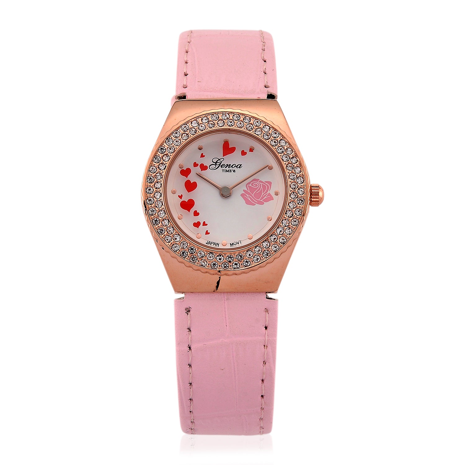 GENOA - J Francis gefertigt mit SWAROVSKI Weißer Swarovski Kristall Uhren 23 cm Reine Legierung IP Rosa Plattierung