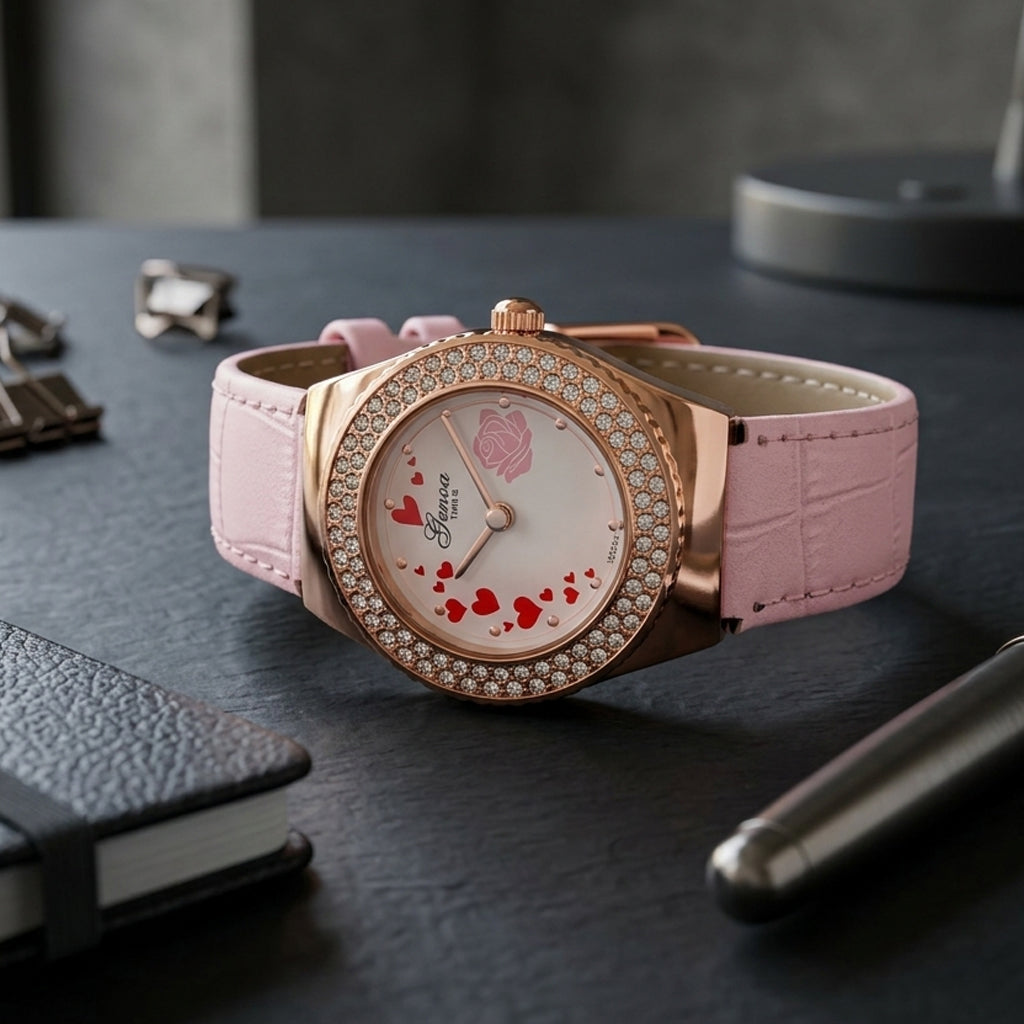 GENOA - J Francis gefertigt mit SWAROVSKI Weißer Swarovski Kristall Uhren 23 cm Reine Legierung IP Rosa Plattierung