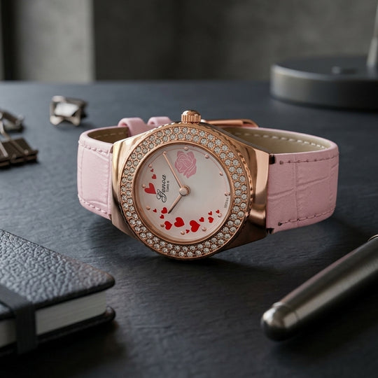 GENOA - J Francis gefertigt mit SWAROVSKI Weißer Swarovski Kristall Uhren 23 cm Reine Legierung IP Rosa Plattierung