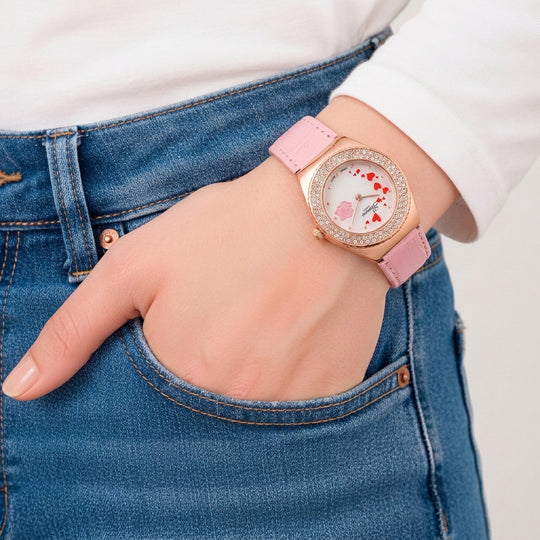 GENOA - J Francis gefertigt mit SWAROVSKI Weißer Swarovski Kristall Uhren 23 cm Reine Legierung IP Rosa Plattierung