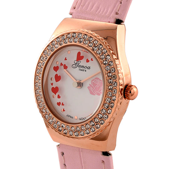 GENOA - J Francis gefertigt mit SWAROVSKI Weißer Swarovski Kristall Uhren 23 cm Reine Legierung IP Rosa Plattierung