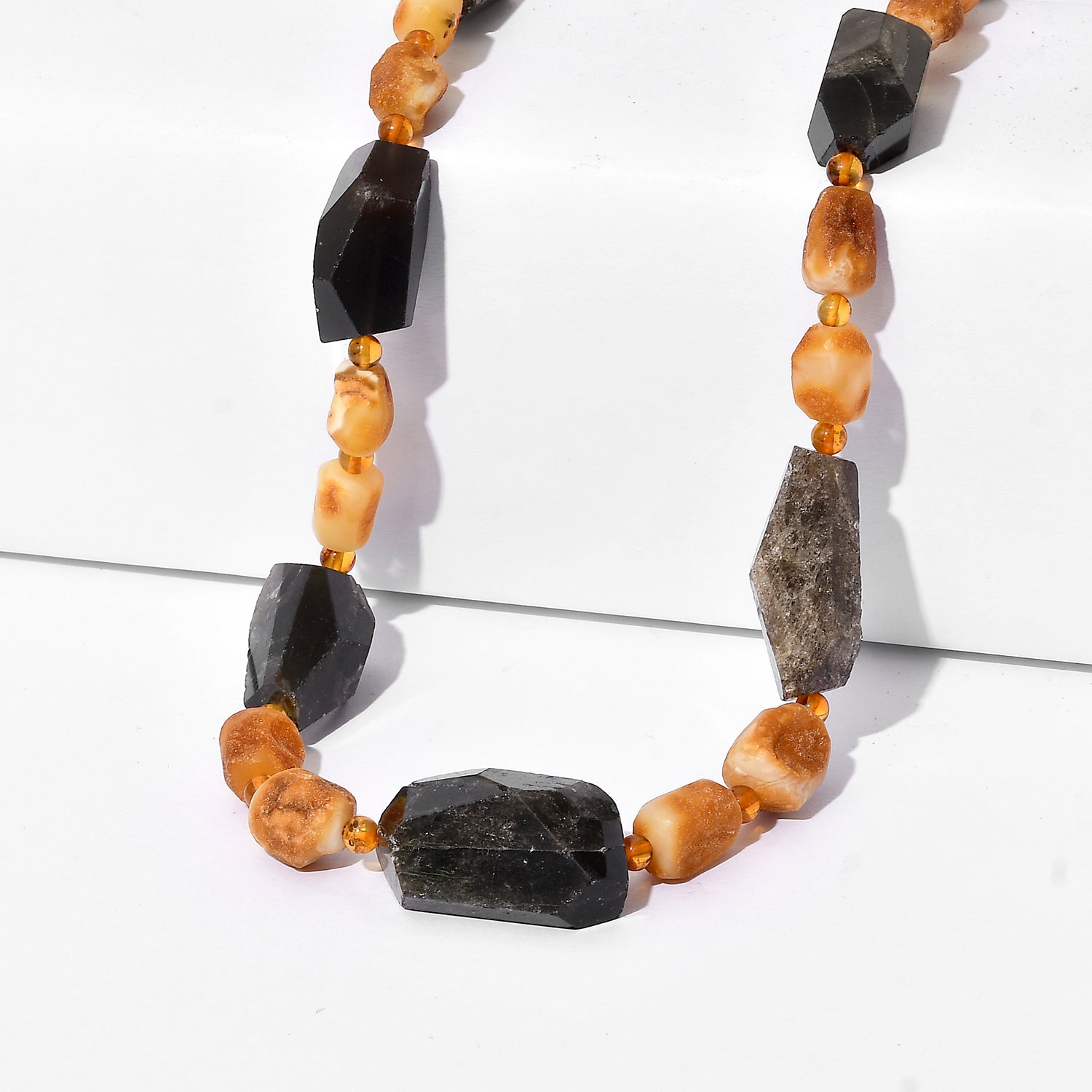 EVER TRUE Strahlen Quarz, Bernstein Halskette ca. 45 cm Nickelfreies Messing 750 Vergoldet ca. 288.00 ct