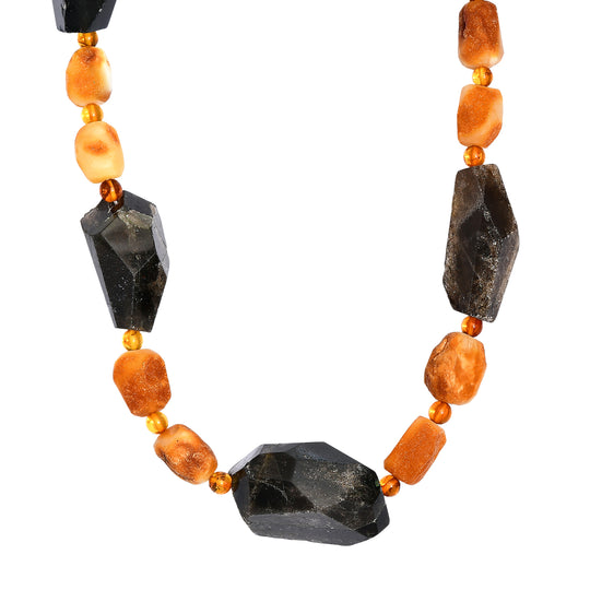 EVER TRUE Strahlen Quarz, Bernstein Halskette ca. 45 cm Nickelfreies Messing 750 Vergoldet ca. 288.00 ct