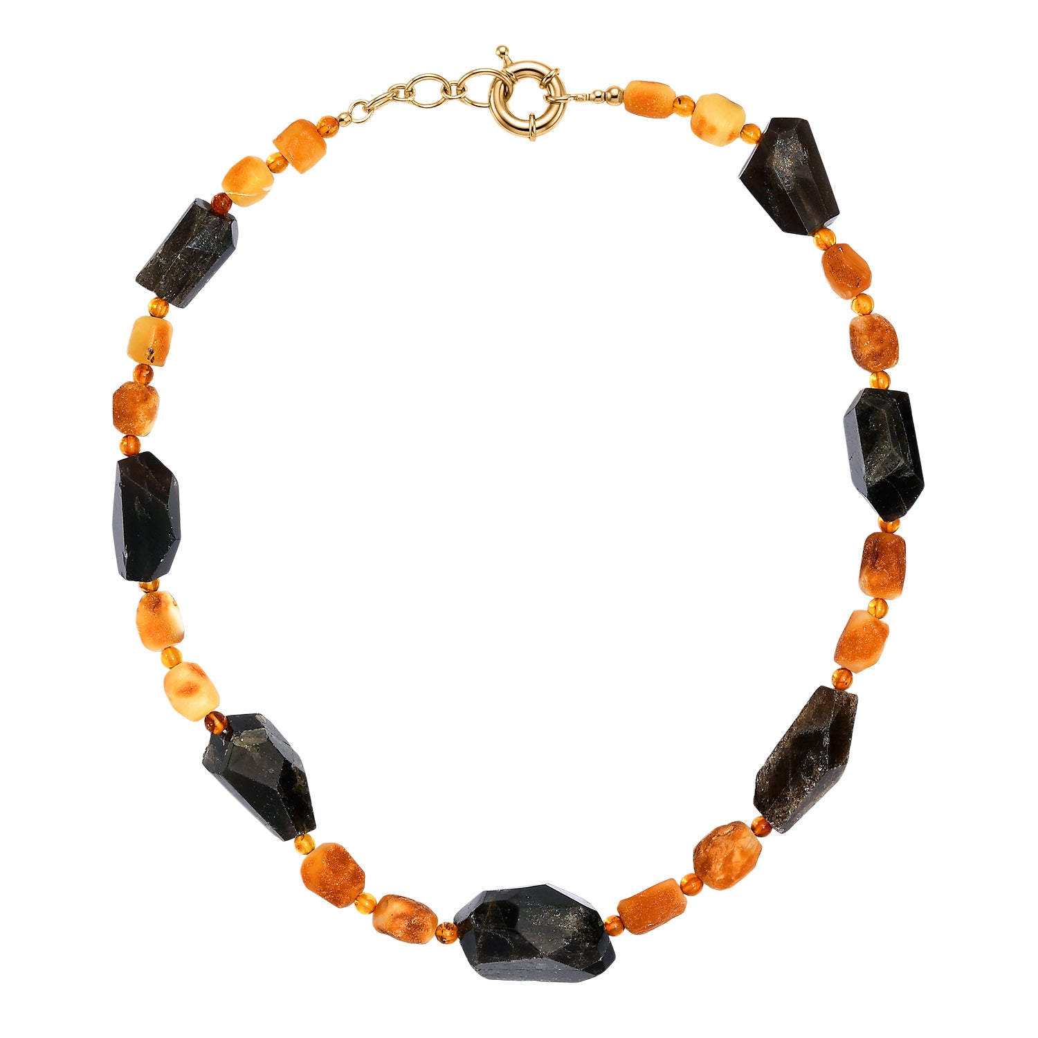 EVER TRUE Strahlen Quarz, Bernstein Halskette ca. 45 cm Nickelfreies Messing 750 Vergoldet ca. 288.00 ct