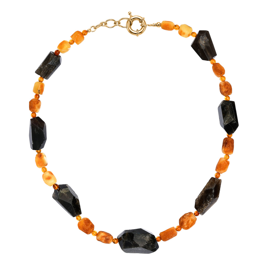 EVER TRUE Strahlen Quarz, Bernstein Halskette ca. 45 cm Nickelfreies Messing 750 Vergoldet ca. 288.00 ct