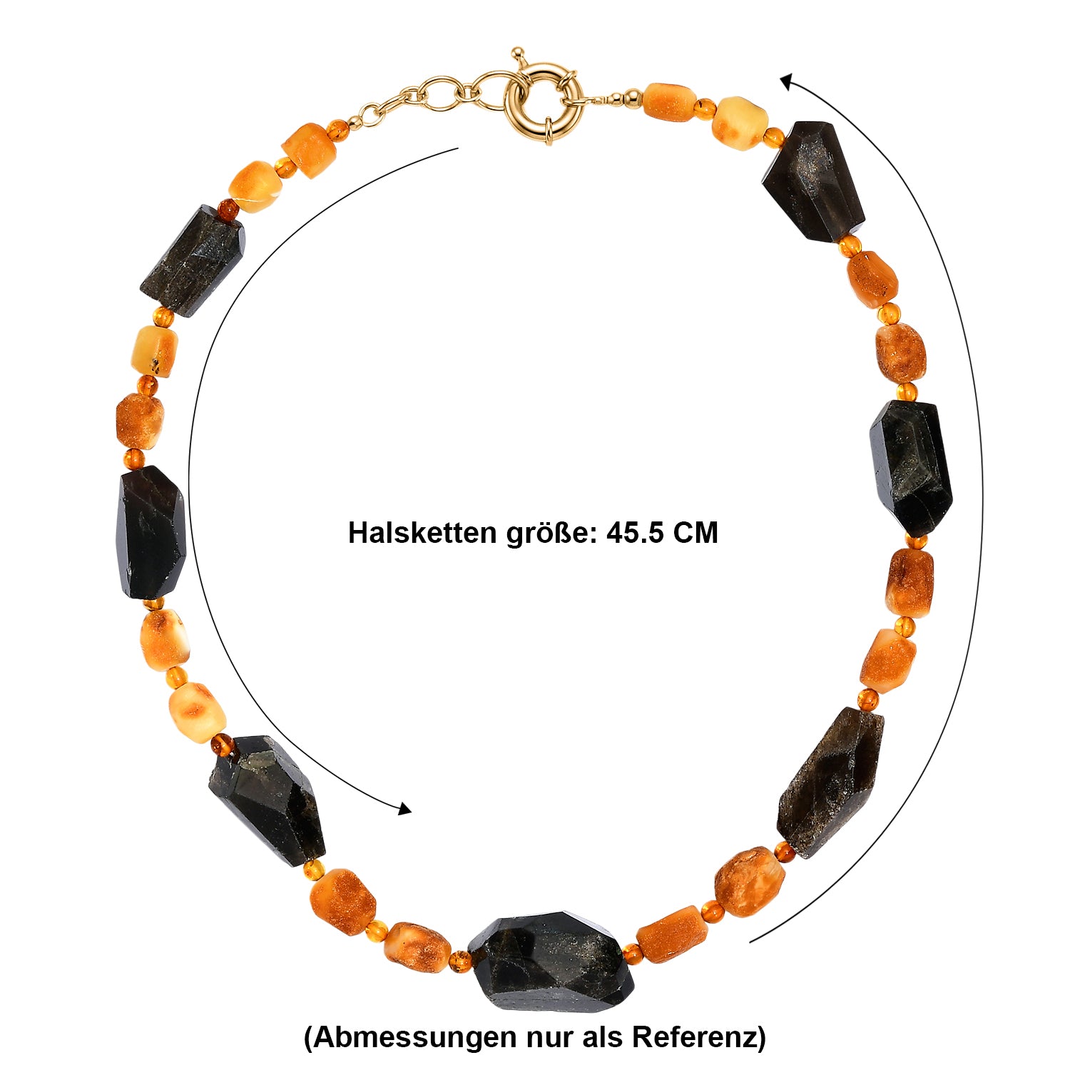 EVER TRUE Strahlen Quarz, Bernstein Halskette ca. 45 cm Nickelfreies Messing 750 Vergoldet ca. 288.00 ct
