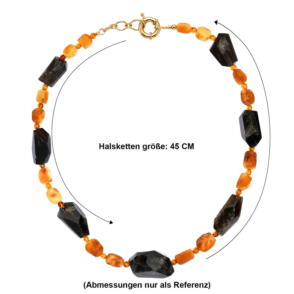 EVER TRUE Strahlen Quarz, Bernstein Halskette ca. 45 cm Nickelfreies Messing 750 Vergoldet ca. 288.00 ct