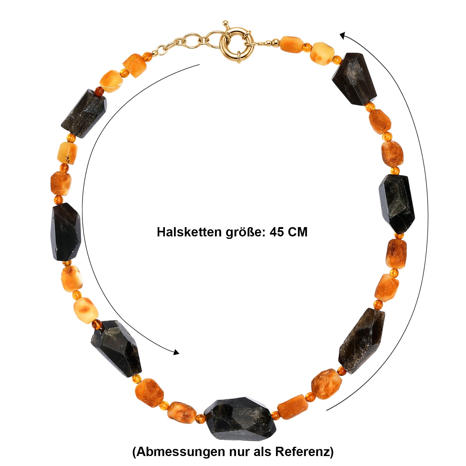 EVER TRUE Strahlen Quarz, Bernstein Halskette ca. 45 cm Nickelfreies Messing 750 Vergoldet ca. 288.00 ct