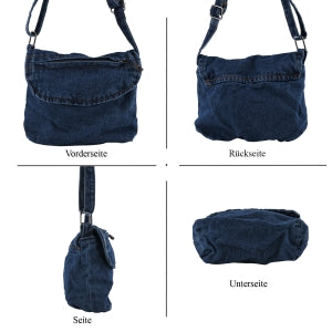 City-Crossbody-Tasche in Denim-Optik mit verstellbarem Schulterriemen, 2 Reißverschlussfächern, 24 x 20 x 8,5 cm, Hellblau