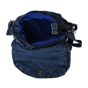 City-Crossbody-Tasche in Denim-Optik mit verstellbarem Schulterriemen, 2 Reißverschlussfächern, 24 x 20 x 8,5 cm, Hellblau