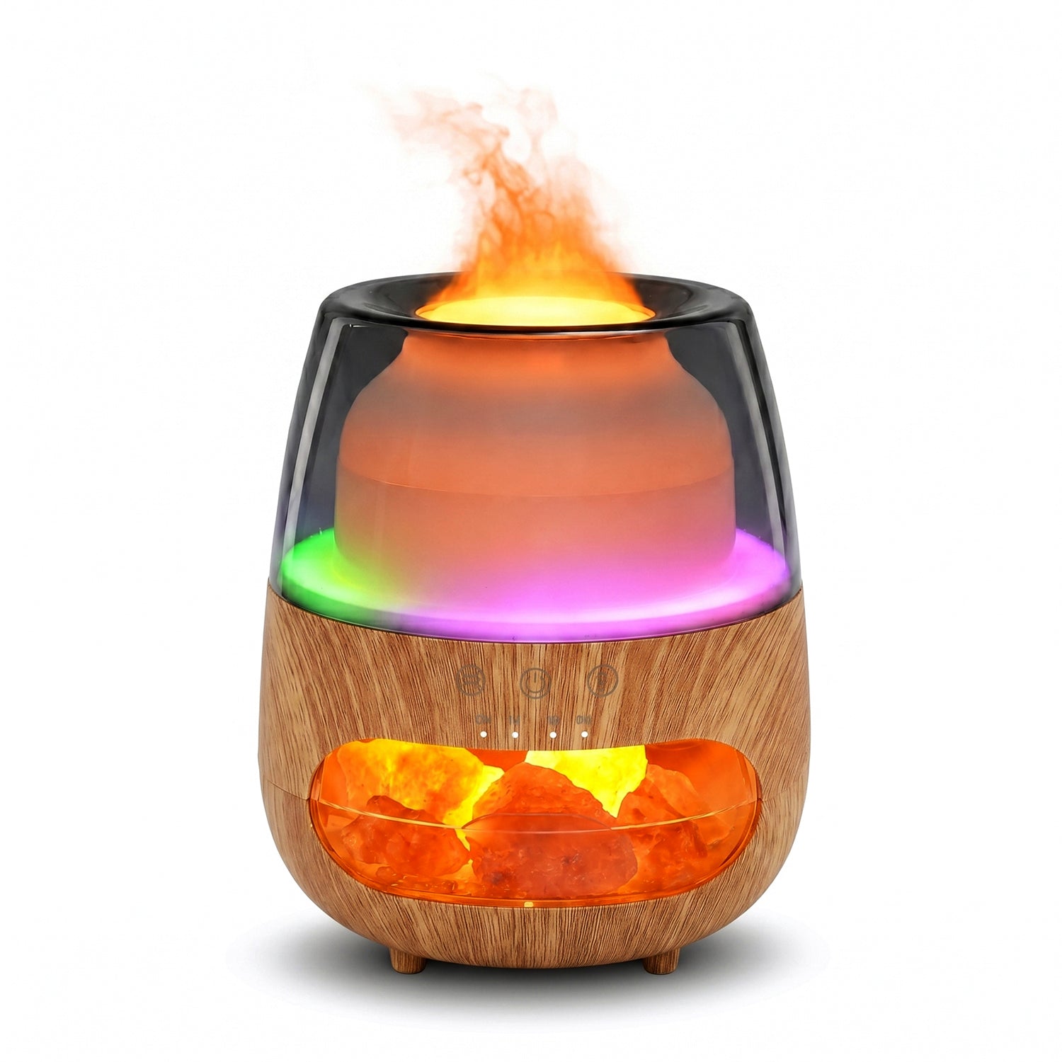 LIVMORE Aroma-Luftbefeuchter mit Holzoptik, Steindekor, LED Licht, Fernbedienung, 240 ml, inkl. 6 Duftöle, Grau/Transparent