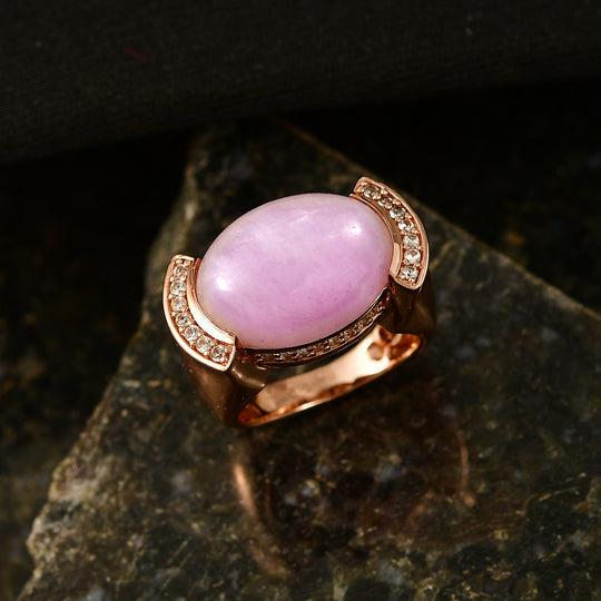 EVER TRUE Kunzit, Weißer Zirkon Ring Nickelfreies Messing (Größe 21.00) ca. 11,77 ct