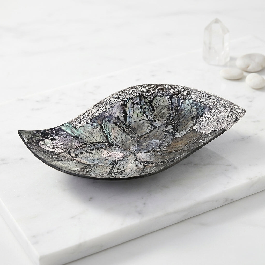 Royal Bali - Abalone Muschel Blattförmige Dekoschale, 925 Silber