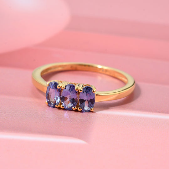 D'Joy AA Tansanit Ring 925 Silber 750 Gelb Vergoldet (Größe 21.00) ca. 0,71 ct