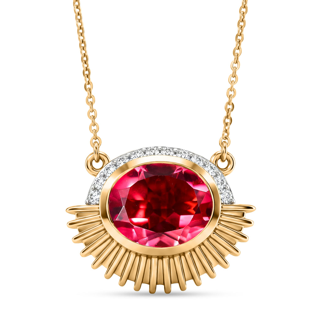 D'Joy Sunset Quarz Triplette, Weißer Zirkon Halskette ca. 50 cm 925 Silber 750 Gelbgold Vermeil ca. 4,11 ct.