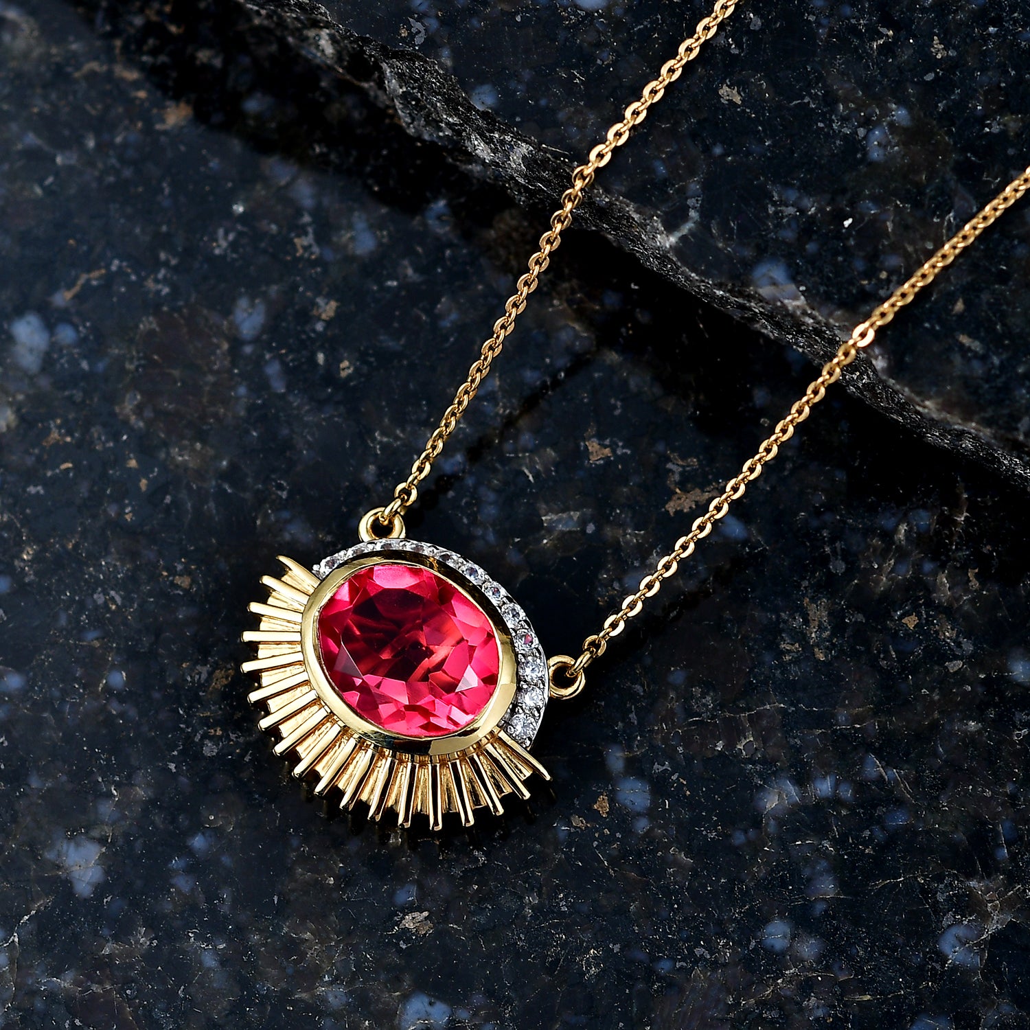 D'Joy Sunset Quarz Triplette, Weißer Zirkon Halskette ca. 50 cm 925 Silber 750 Gelbgold Vermeil ca. 4,11 ct.