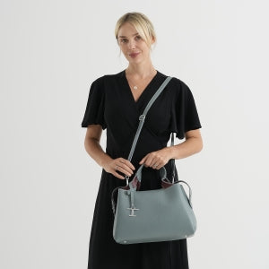 Henkeltasche aus Echtleder mit Schulterriemen, Reißverschlussfach und 4 Innenfächern, ca. 36 x 17 x 26 cm, Schwarz