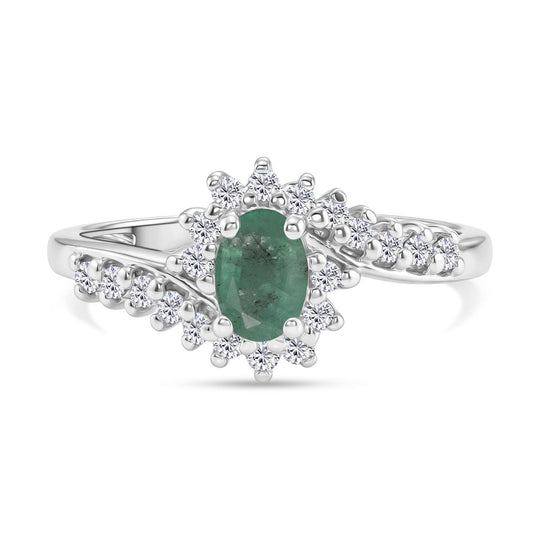 D'Joy Socoto Smaragd, Weißer Zirkon Ring 925 Silber Rhodiniert (Größe 20.00) ca. 1,05 ct