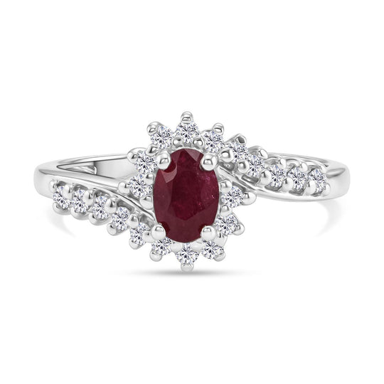 D'Joy Afrikanischer Rubin (Fissure gefüllt), Weißer Zirkon Ring 925 Silber rhodiniert (Größe 18.00) ca. 1,31 ct