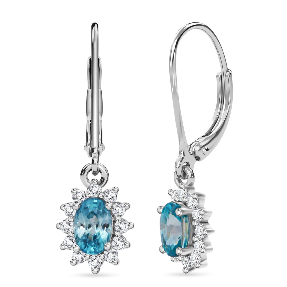 D'Joy Blauer Zirkon, Weißer Zirkon Ohrringe 925 Silber rhodiniert ca. 2.01 ct