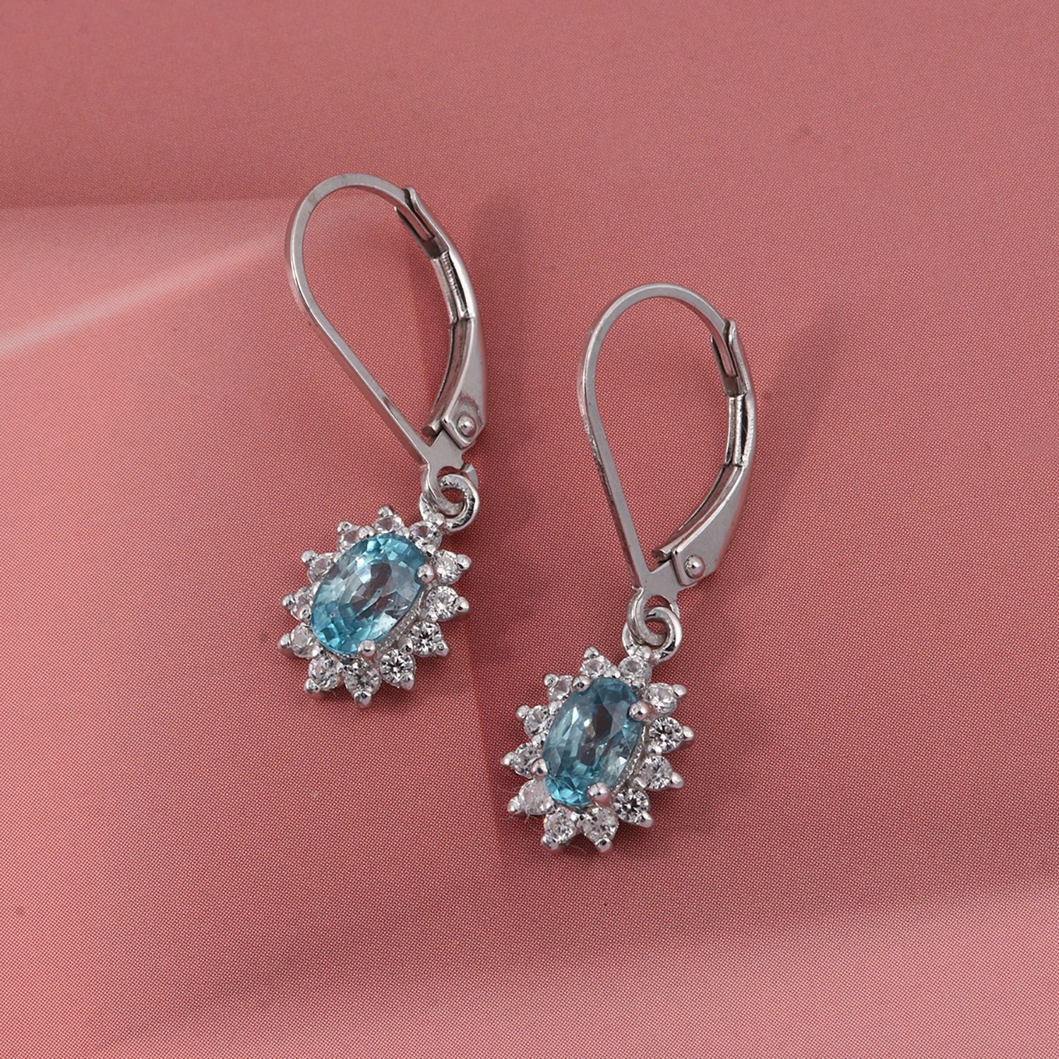 D'Joy Blauer Zirkon, Weißer Zirkon Ohrringe 925 Silber rhodiniert ca. 2.01 ct