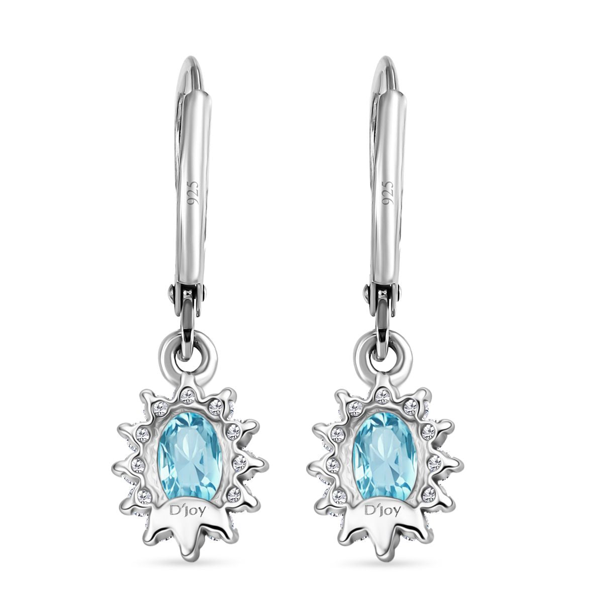 D'Joy Blauer Zirkon, Weißer Zirkon Ohrringe 925 Silber rhodiniert ca. 2.01 ct