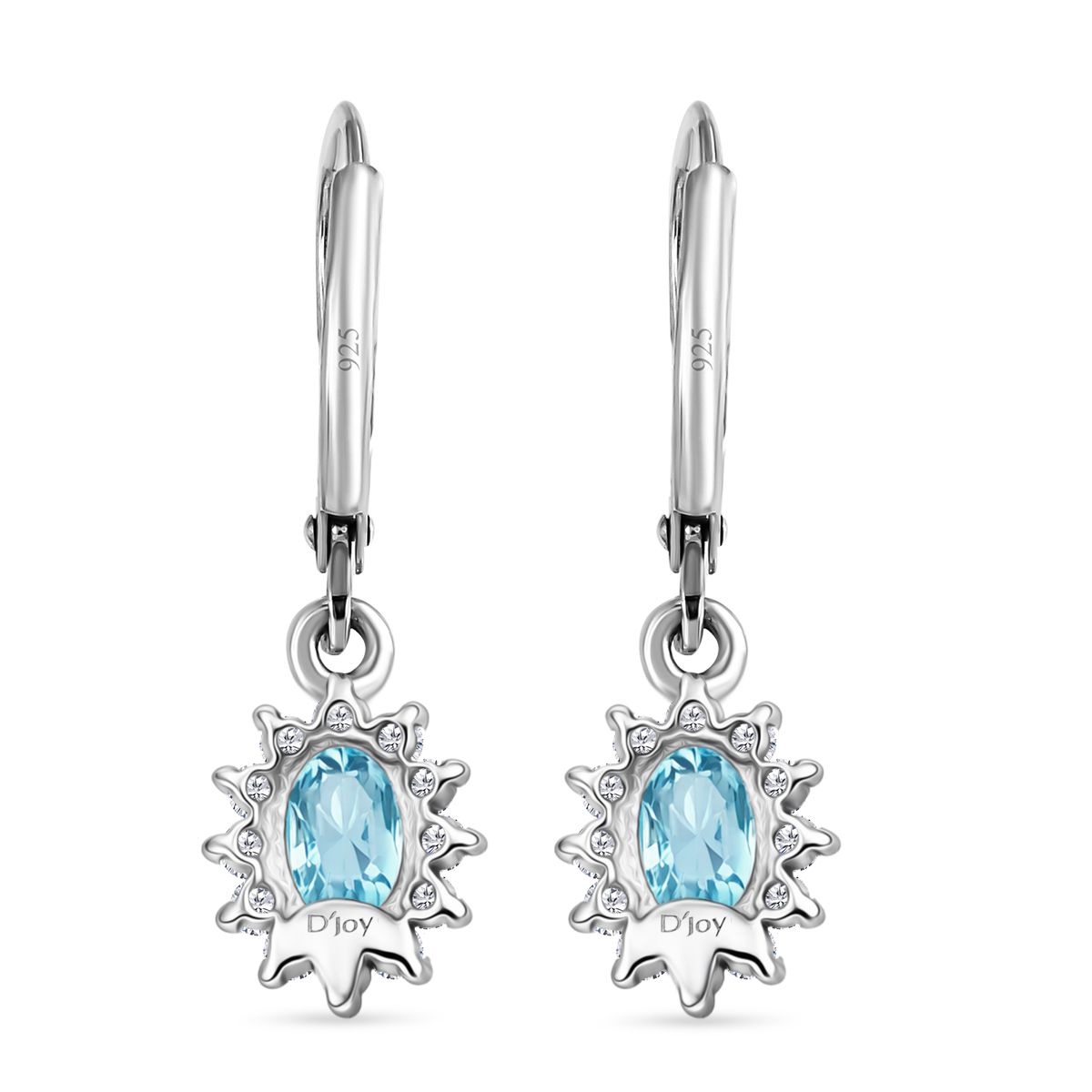 D'Joy Blauer Zirkon, Weißer Zirkon Ohrringe 925 Silber rhodiniert ca. 2.01 ct