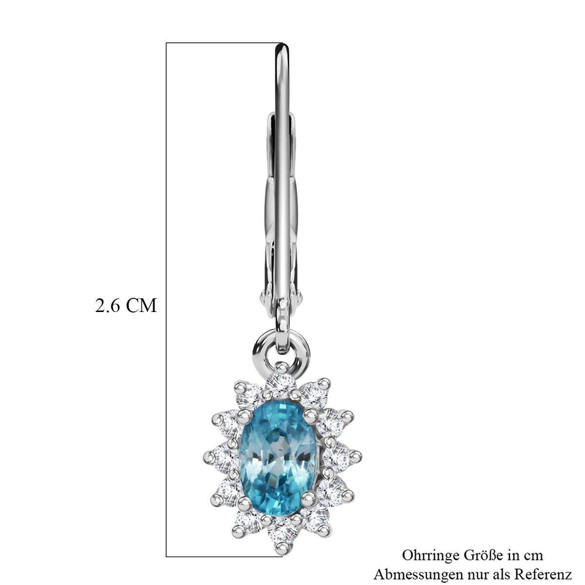 D'Joy Blauer Zirkon, Weißer Zirkon Ohrringe 925 Silber rhodiniert ca. 2.01 ct