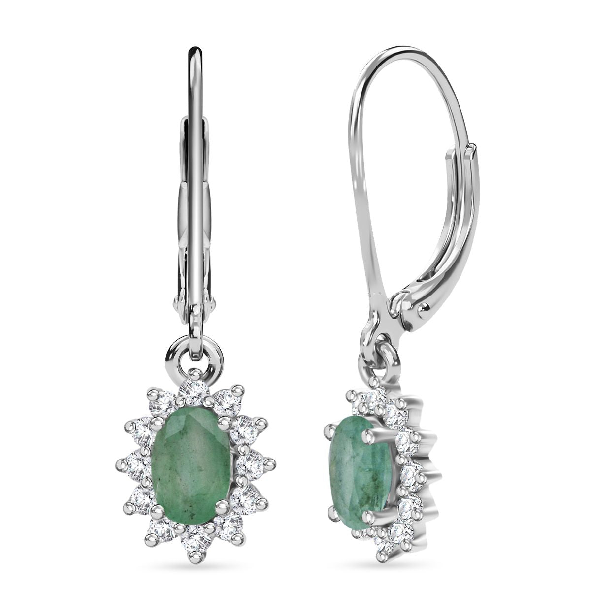 D'Joy Socoto Smaragd, Weißer Zirkon Ohrringe 925 Silber rhodiniert ca. 1.45 ct
