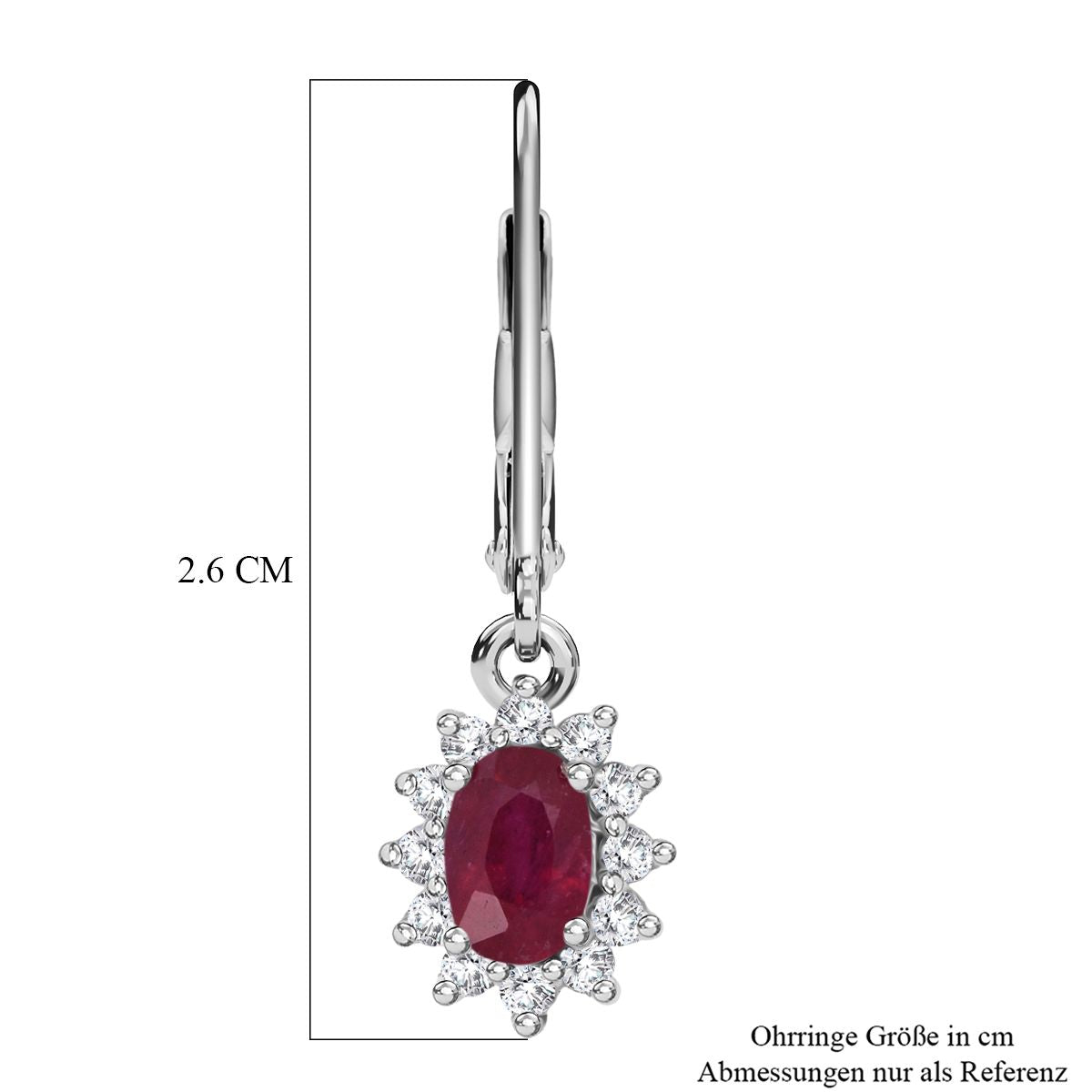 D'Joy Afrikanischer Rubin (Fissure gefüllt), Weißer Zirkon Ohrringe 925 Silber rhodiniert ca. 1.96 ct
