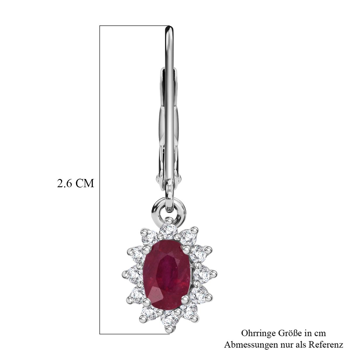 D'Joy Afrikanischer Rubin (Fissure gefüllt), Weißer Zirkon Ohrringe 925 Silber rhodiniert ca. 1.96 ct
