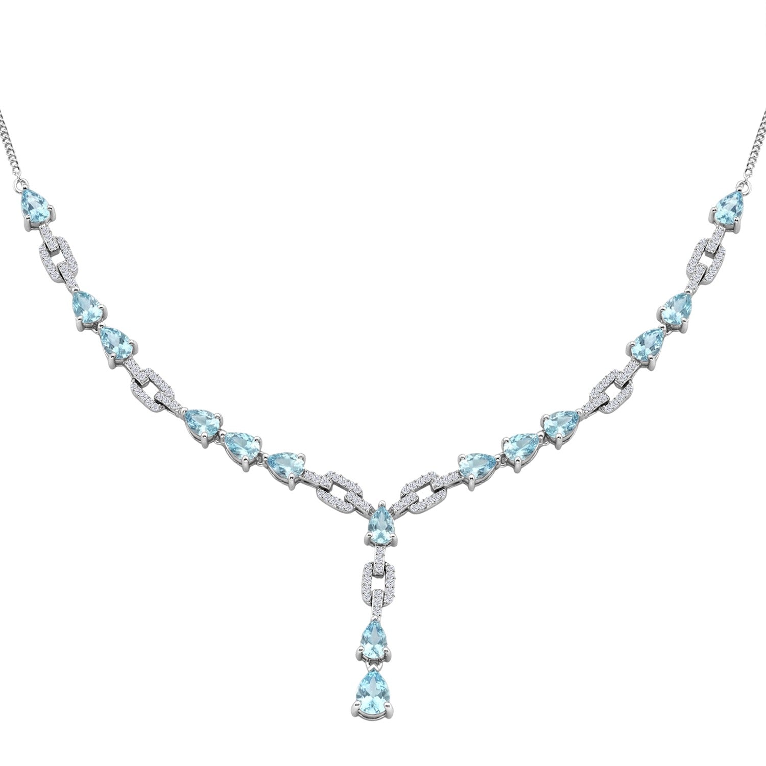 D'Joy Blauer Zirkon Halskette ca. 45 cm 925 Silber rhodiniert ca. 10,54 ct.