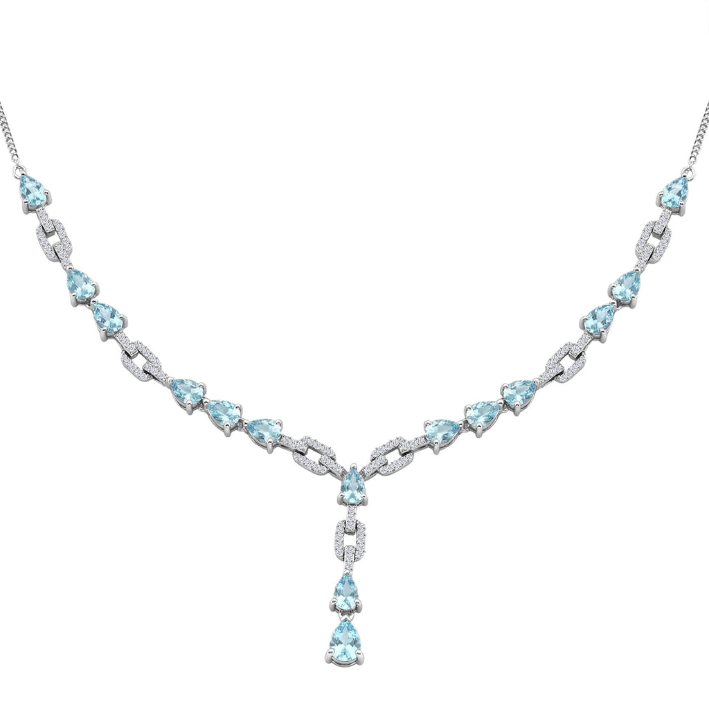 D'Joy Blauer Zirkon Halskette ca. 45 cm 925 Silber rhodiniert ca. 10,54 ct.
