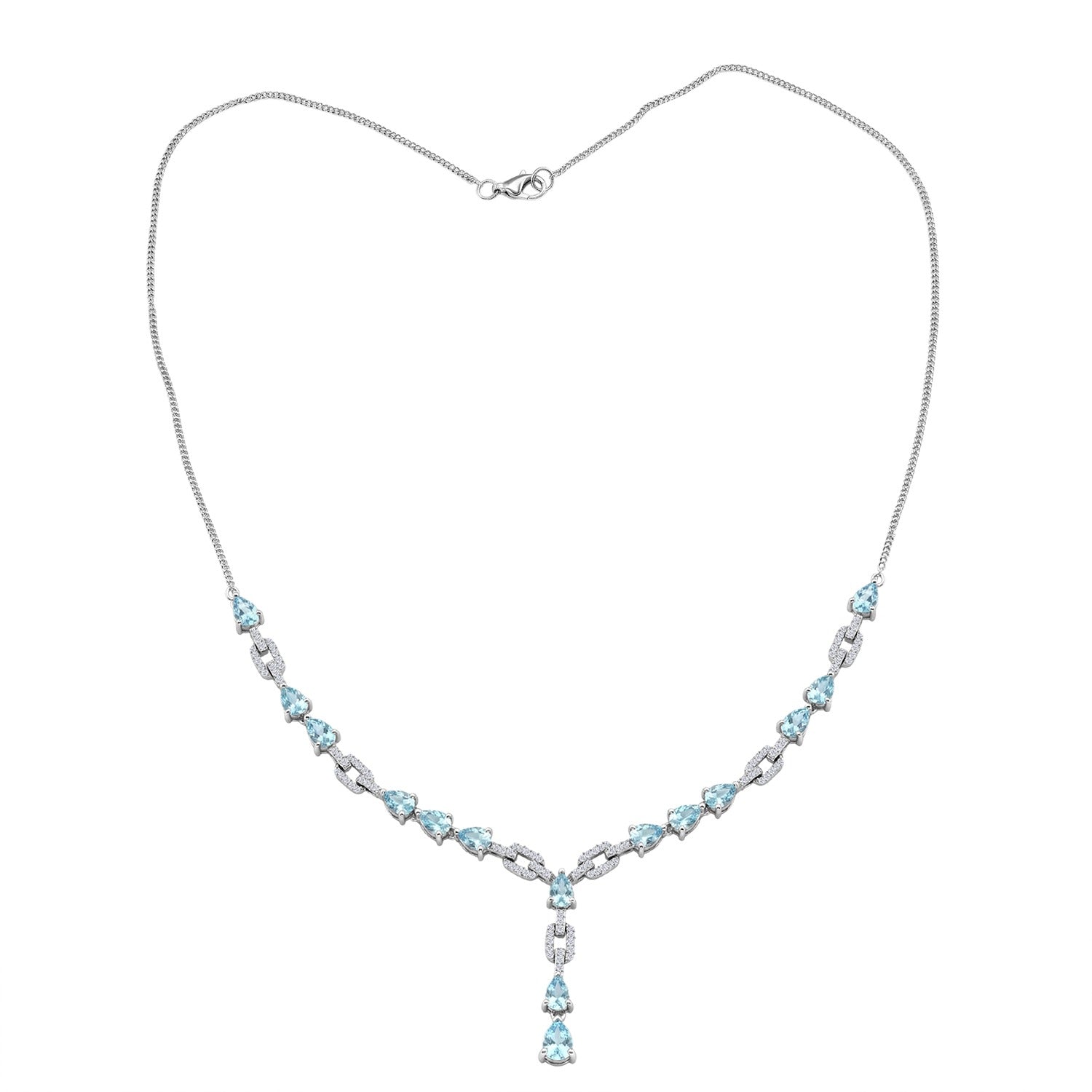 D'Joy Blauer Zirkon Halskette ca. 45 cm 925 Silber rhodiniert ca. 10,54 ct.