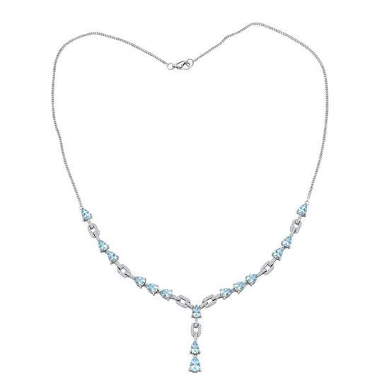 D'Joy Blauer Zirkon Halskette ca. 45 cm 925 Silber rhodiniert ca. 10,54 ct.