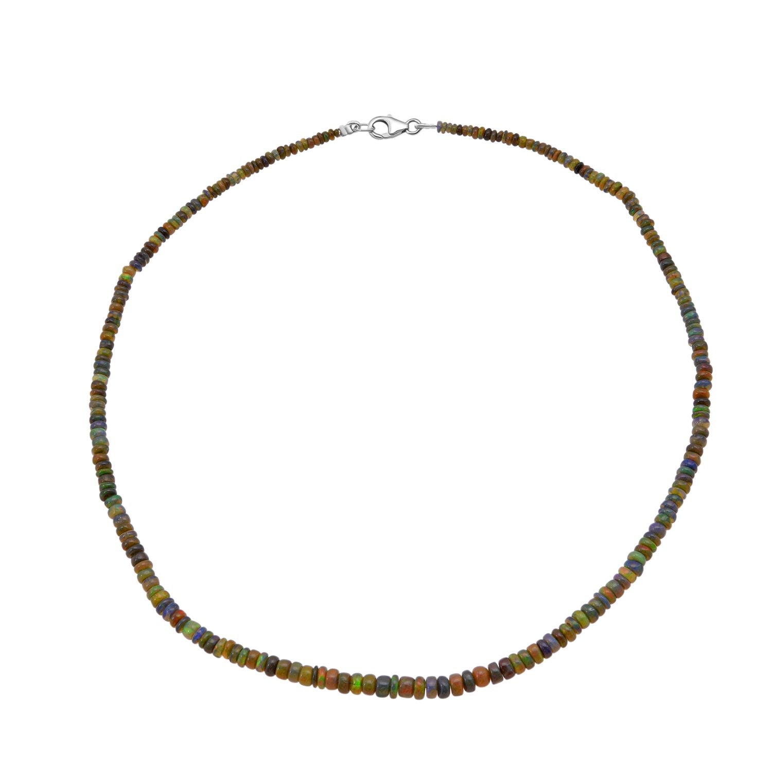 Schwarze Opal Halskette, 45cm 925 Silber rhodiniert - 45 ct.