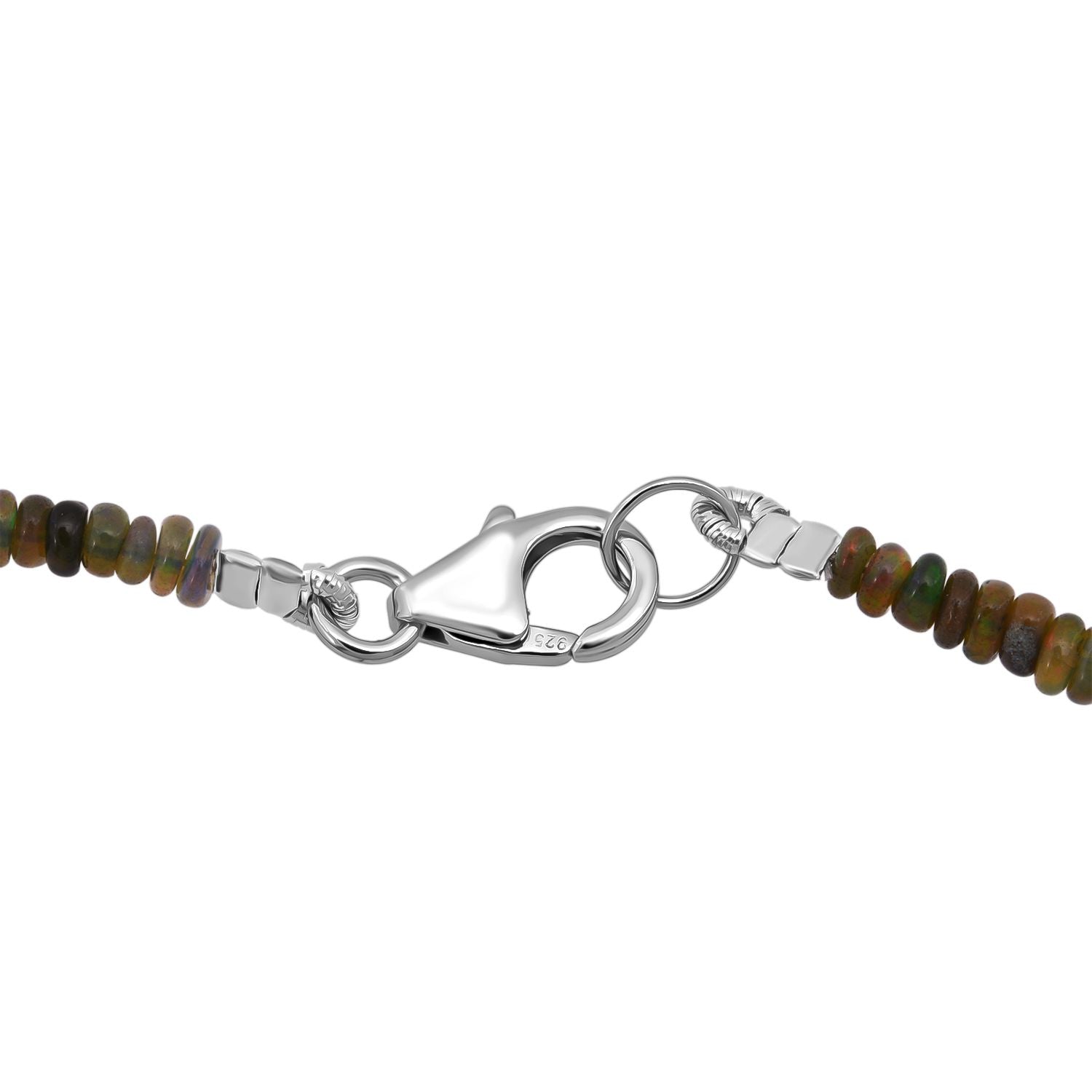 Schwarze Opal Halskette, 45cm 925 Silber rhodiniert - 45 ct.
