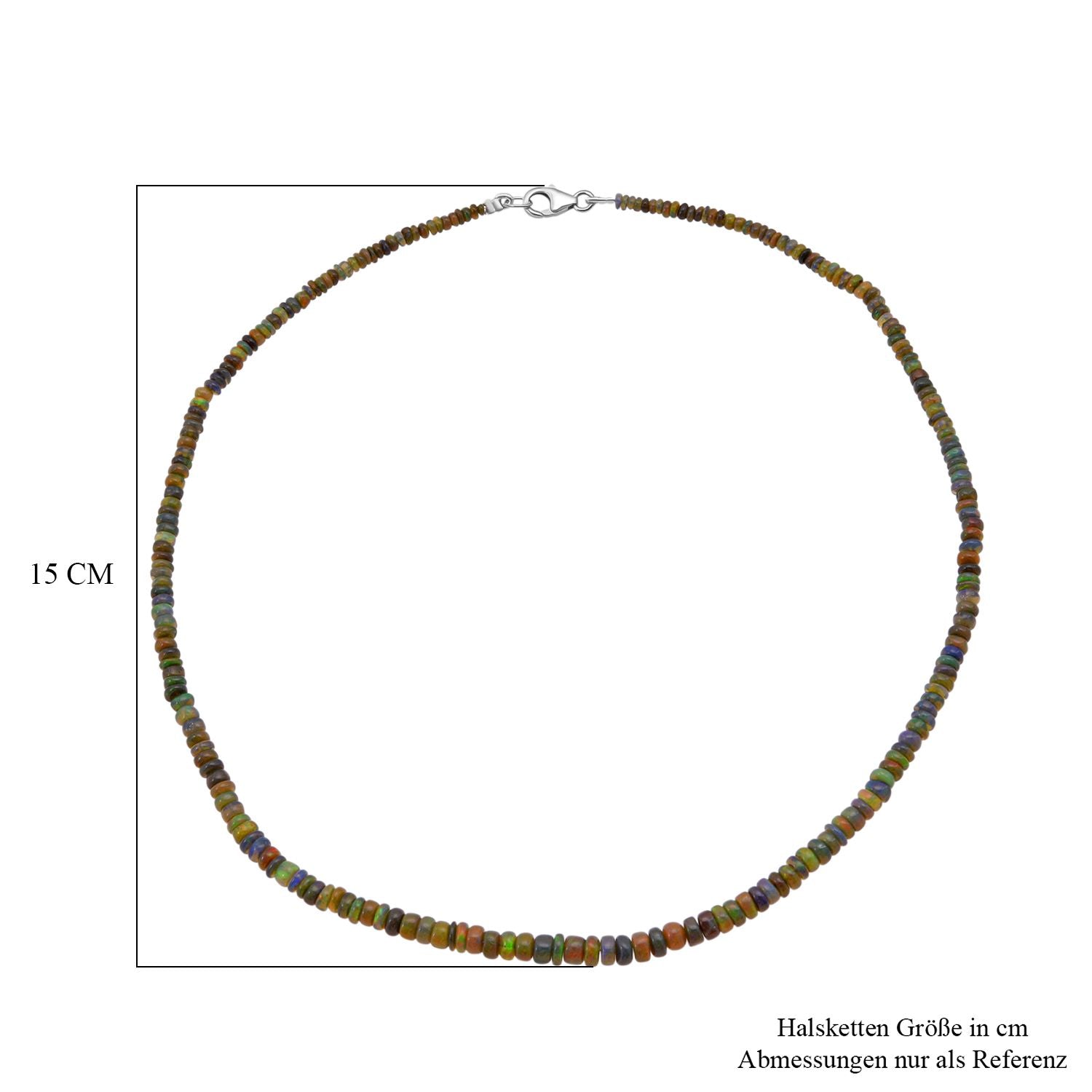 Schwarze Opal Halskette, 45cm 925 Silber rhodiniert - 45 ct.