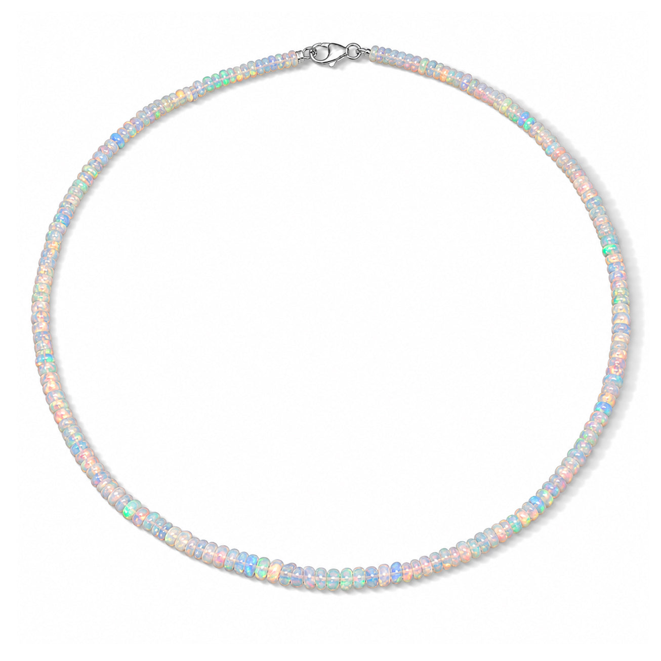 Natürlicher, äthiopischer Welo Opal Halskette ca. 45 cm 925 Silber rhodiniert ca. 50.00 ct
