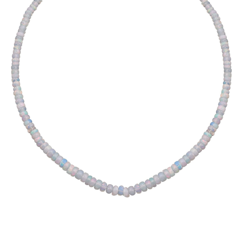 Natürlicher, äthiopischer Welo Opal Halskette ca. 45 cm 925 Silber rhodiniert ca. 50.00 ct