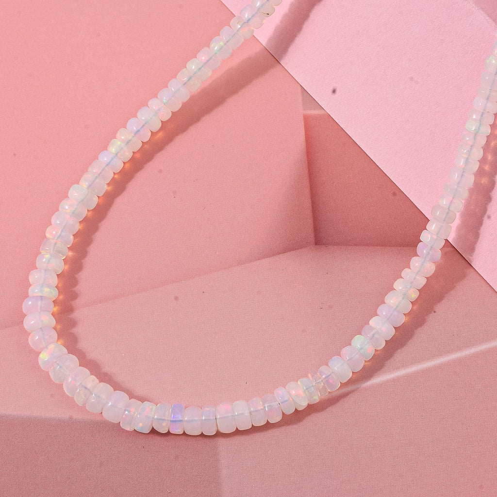 Natürlicher, äthiopischer Welo Opal Halskette ca. 45 cm 925 Silber rhodiniert ca. 50.00 ct