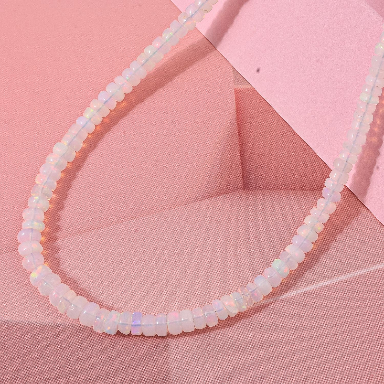 Natürlicher, äthiopischer Welo Opal Halskette ca. 45 cm 925 Silber rhodiniert ca. 50.00 ct