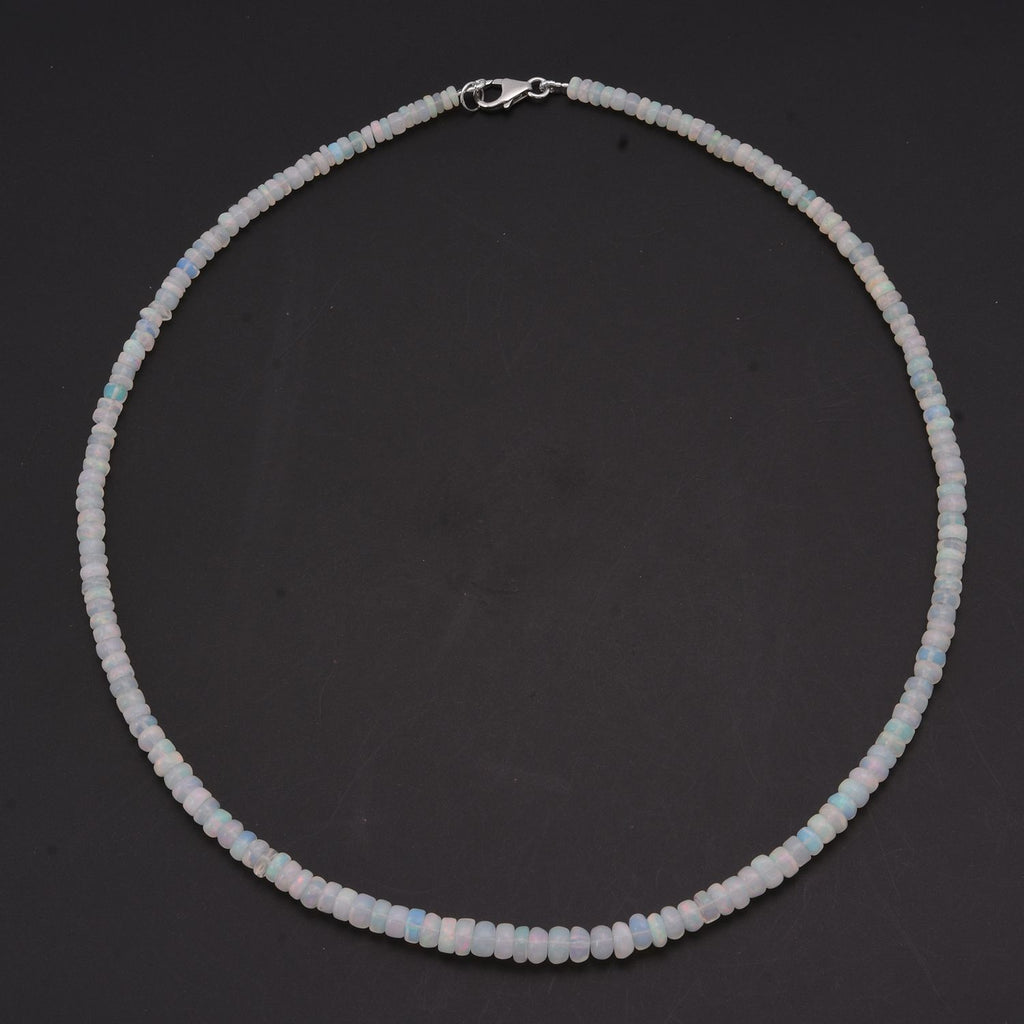 Natürlicher, äthiopischer Welo Opal Halskette ca. 45 cm 925 Silber rhodiniert ca. 50.00 ct
