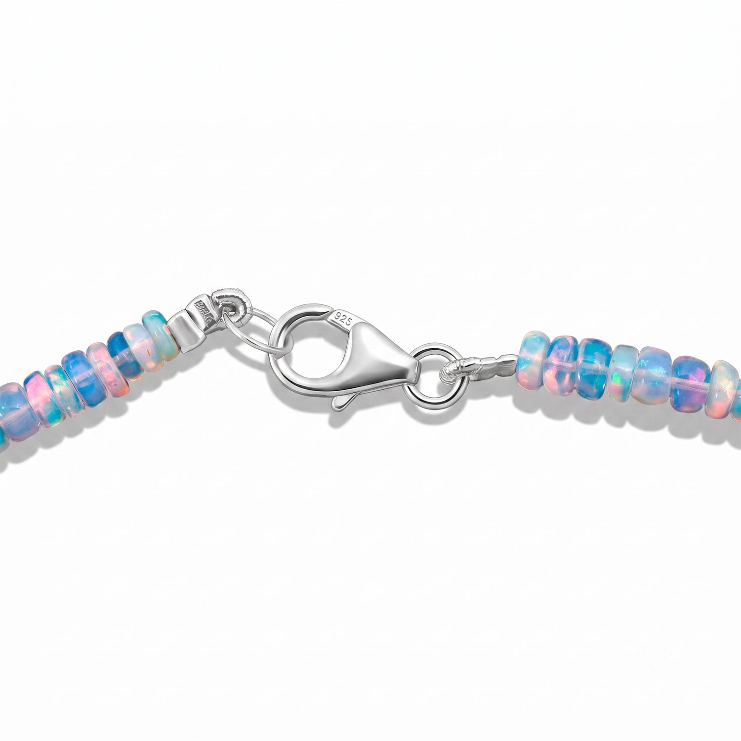 Natürlicher, äthiopischer Welo Opal Halskette ca. 45 cm 925 Silber rhodiniert ca. 50.00 ct